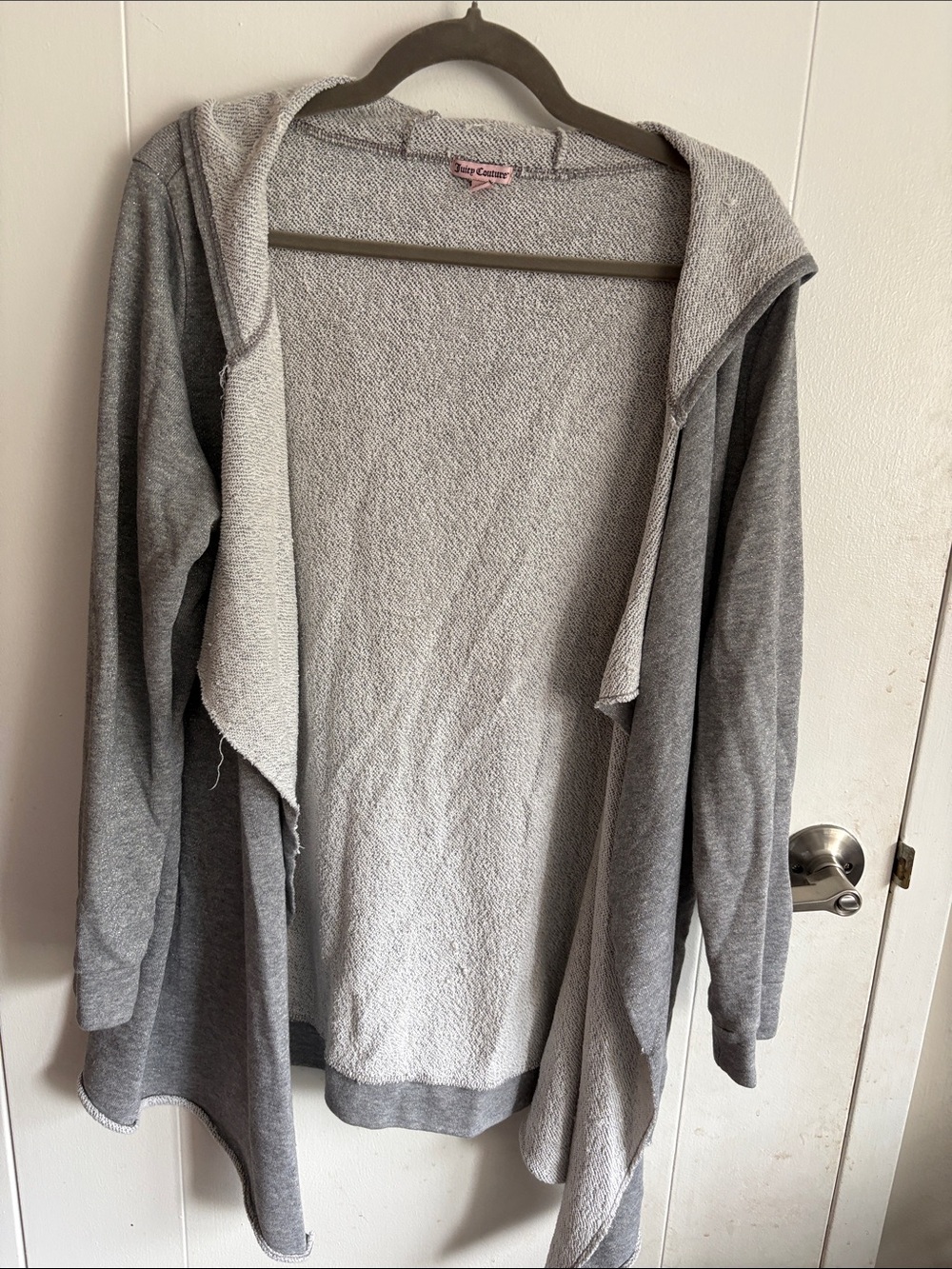 Juicy Couture Light Gray Hooded Open-Front Cardigan
